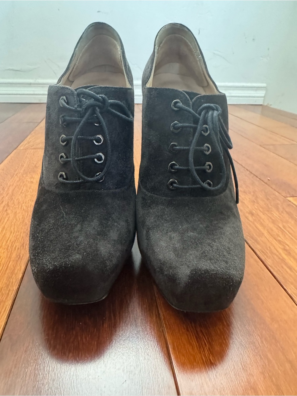 Christian Louboutin Black Suede Lace-Up Platform Booties